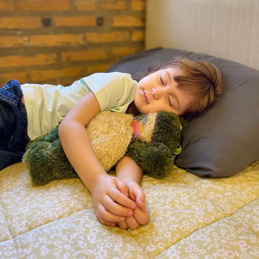 Hijo durmiendo con su peluche en uno de los dormitorios de casa más